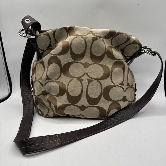 COACH Signature F15067 Shoulder Bag cross-body Brown canvas Y2K - Picture 1 of 14